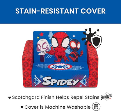 Delta Children Marvel Spidey and His Amazing Friends Cozee Flip-Out Chair - 2-in-1 Convertible Chair to Lounger for Kids