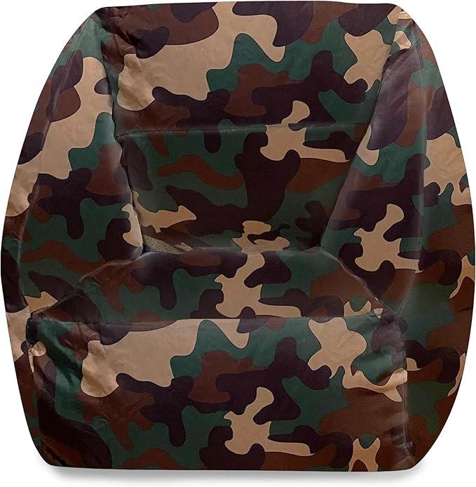Posh Creations Structured Comfy Bean Bag Chair for Gaming, Reading and Watching TV, Coronado Chair, Nylon - Camo Green