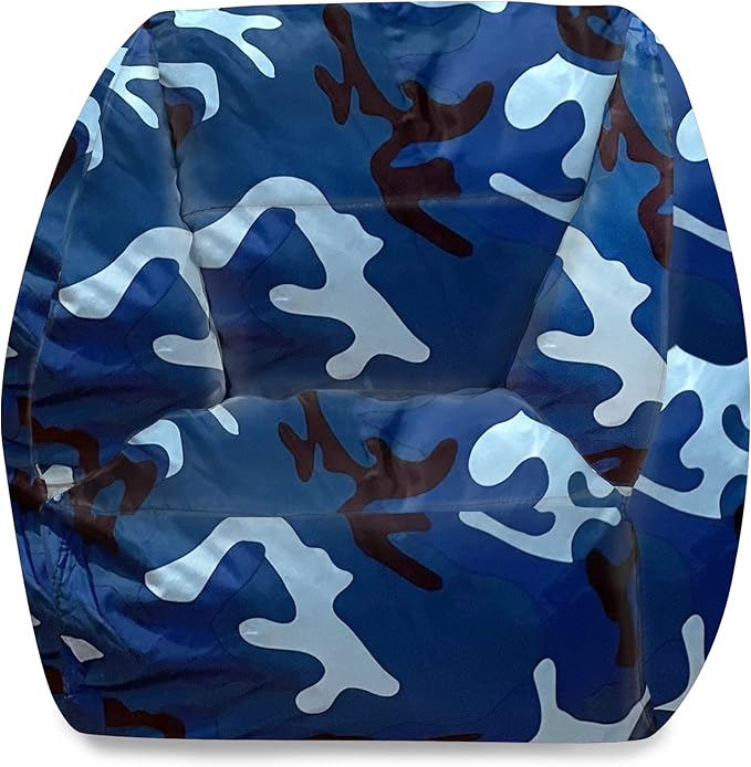 Posh Creations Structured Comfy Bean Bag Chair for Gaming, Reading and Watching TV, Coronado Chair, Nylon - Camo Blue and Light Blue