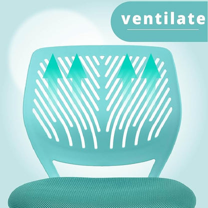 FurnitureR Writing Task Chair 360 Swivel,Low Mid PP Mesh Back Fabric Seat, Height Adjustable, Rolling Castor,W15.7”xD15.2”x H29.5-34.2",Turquoise