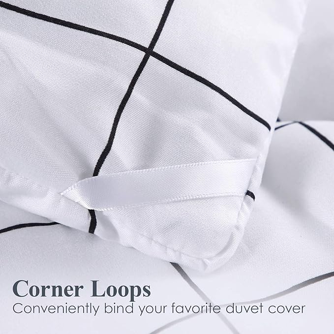 Andency White Grid Comforter Set King Size (104x90 Inch), 3 Pieces(1 Grid Comforter and 2 Pillowcases), Summer Lightweight Microfiber Down Alternative White Comforter with Black Lines