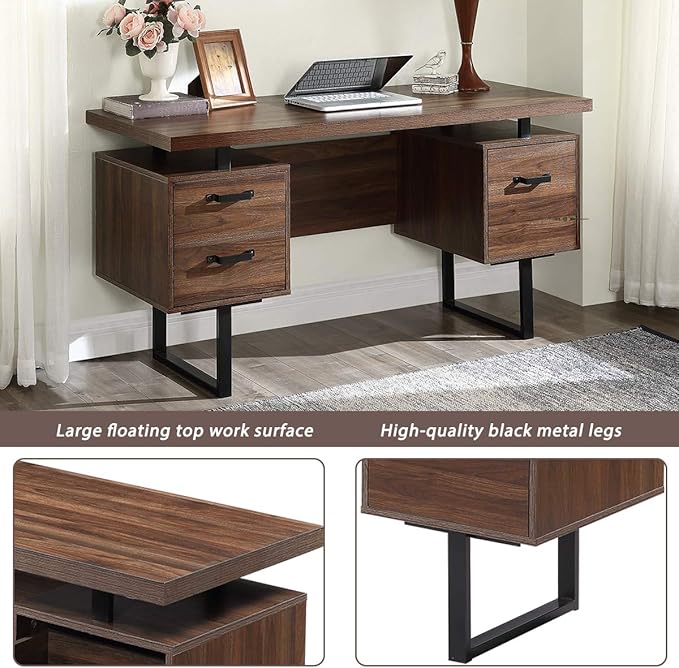 NicBex Laik-DW-00005-DX Desks, 59" W x 23.6" D x 30" H, Brown
