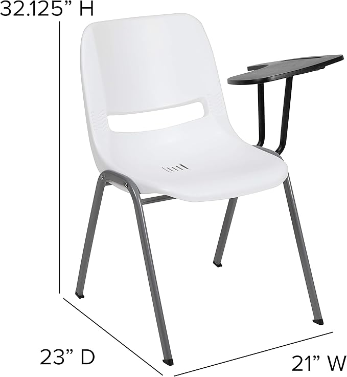 Flash Furniture HERCULES 5 Pack White Ergonomic Shell Chair with Left Handed Flip-Up Tablet Arm