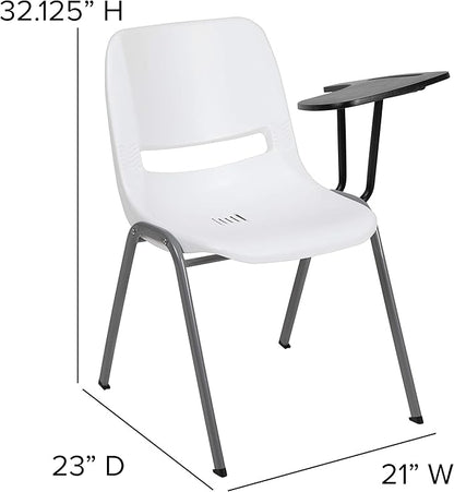 Flash Furniture HERCULES 5 Pack White Ergonomic Shell Chair with Left Handed Flip-Up Tablet Arm