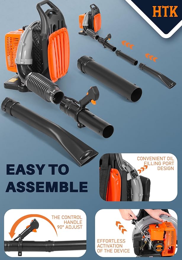 HTK 63CC Gas Backpack Leaf Blower - 2-Stroke Engine, High-Velocity 665CFM, Ergonomic & Low-Vibration, Cruise Control, Ideal for Year-Round Yard Maintenance (63CC Backpack Blower)