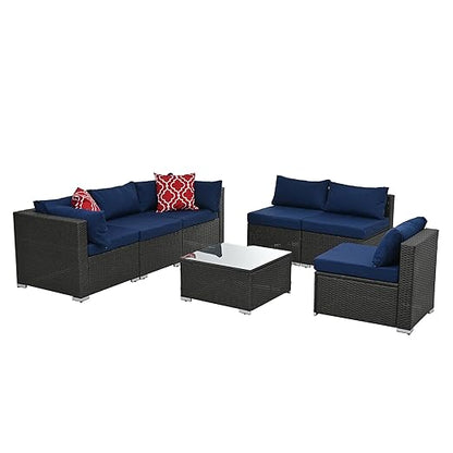 7 Piece Patio, Outdoor Furniture Sectional Sofa Rattan Wicker Conversation Set with Coffee Table and Water-resistant Cushion for Backyard Porch Balcony, B-Dark Gray d