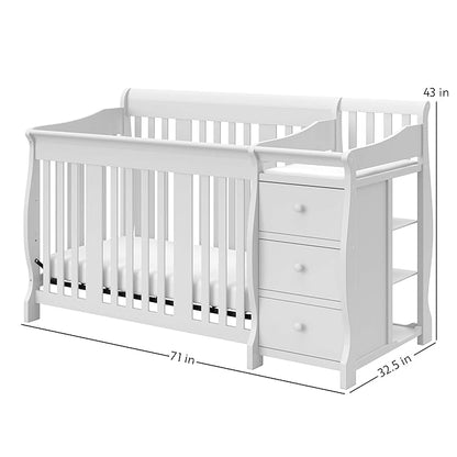 Storkcraft Portofino 5-in-1 Convertible Crib and Changer (White) – Changing-Table Combo with Drawer, Converts to Toddler Bed, Daybed Full-Size Storage Drawer