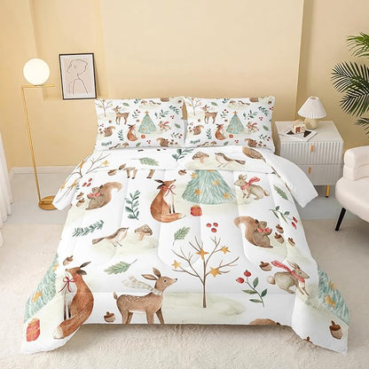 Wild Animal Comforter Twin Size,Rabbit Deer Comforter Set for Kids Teens Girls Boys,3Pcs Bedding Set Printed Comforter with 2 Pillowcases,Down Alternative,Soft and Lightweight，Twin Size