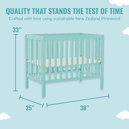 Edgewood 4-In-1 Convertible Mini Crib In Mint, JPMA Certified, Non-Toxic Finish, New Zealand Pinewood, With 3 Mattress Height Settings, Included 1" Mattress Pad
