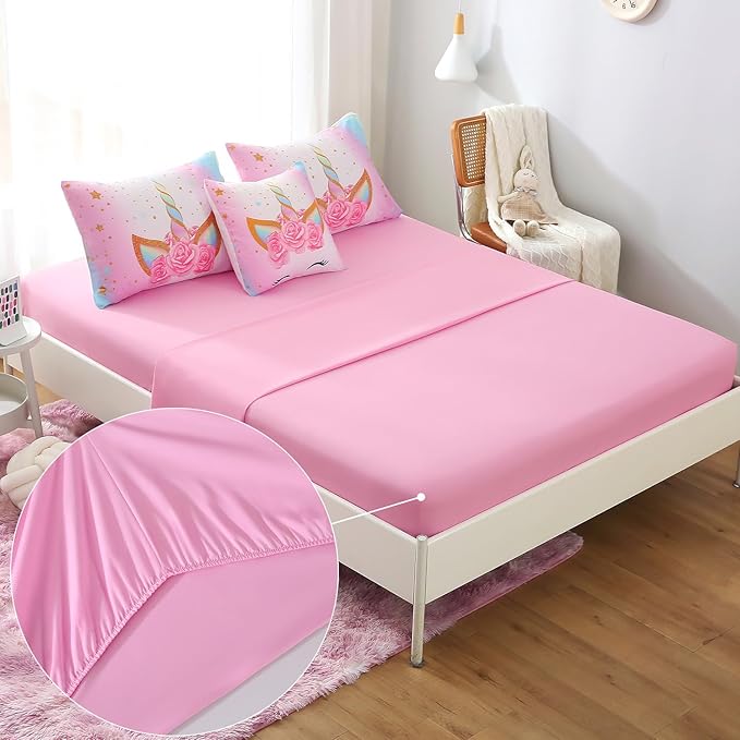JQinHome Unicorn Full Bedding Sets for Girls Kids,6 Piece Bed in A Bag 3D Colorful Flower Girl Unicorn Comforter Set (1 Comforter,2 Pillowcases,1 Flat Sheet,1 Fitted Sheet,1 Cushion Cover)