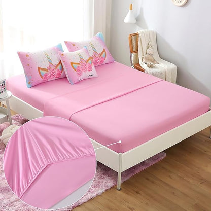 JQinHome Unicorn Full Bedding Sets for Girls Kids,6 Piece Bed in A Bag 3D Colorful Flower Girl Unicorn Comforter Set (1 Comforter,2 Pillowcases,1 Flat Sheet,1 Fitted Sheet,1 Cushion Cover)
