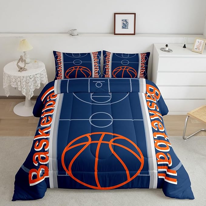 Feelyou Basketball Bedding Set King Size Gaming Sports Comforter Set for Kids Boys Girls Decor Ball Games Comforter Basketball Sports Duvet Set Bedroom Quilt Set