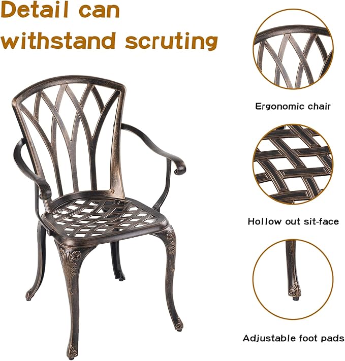 Jardin DE CENTENNAIL 3-Piece Outdoor Bistro Set Cast Aluminum Rust-Resistant Patio Furniture Armchairs Design (Copper)