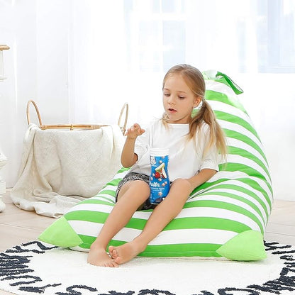 Aubliss Stuffed Animal Storage Bean Bag Chairs Cover, 50"x 35" Extra Large Bean Bags Chair for Kids & Adults, Beanbag Toy Storage for Boys Girls - Premium Cotton Canvas Green Stripe