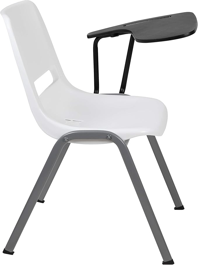 Flash Furniture HERCULES 5 Pack White Ergonomic Shell Chair with Left Handed Flip-Up Tablet Arm