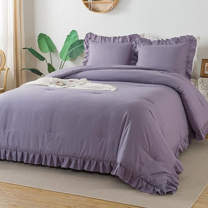 Andency Grayish Purple Ruffle Comforter Set Twin, 2 Pieces Kids Comforter Set Twin(66x90Inch), Lightweight Soft Shabby Chic Bedding Comforter Sets All Season Bed Set for bedrooms