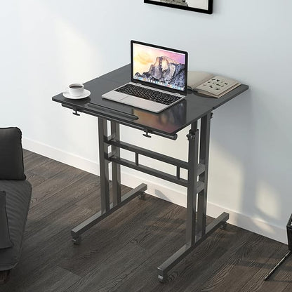 soges 23.6inches Height Adjustable Desk Laptop Desk on The Wheels, Rolling Stand Up Desk Computer Desk Adjustable Standing Desk Sit and Stand Desk Portable Laptop Table, Black