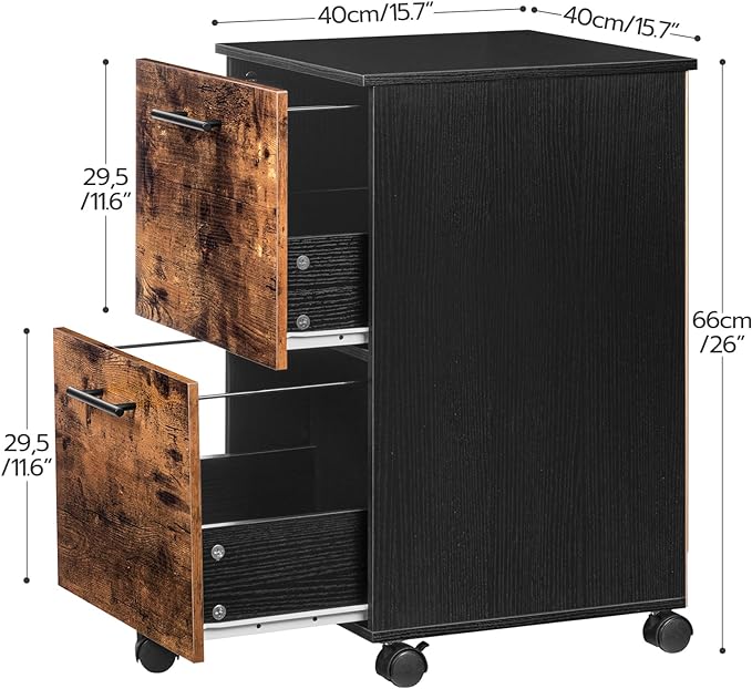HOOBRO 2 Drawer Mobile File Cabinet, Rolling Printer Stand, Rolling Office Cabinet with 5 Wheels, Wooden Vertical Filing Cabinet fits A4/Letter Size for Home Office, Rustic Brown and Black BF03WJ01G1