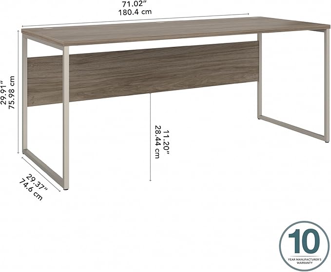 Bush Business Furniture Hybrid 72W x 30D Computer Table Desk with Metal Legs in Modern Hickory