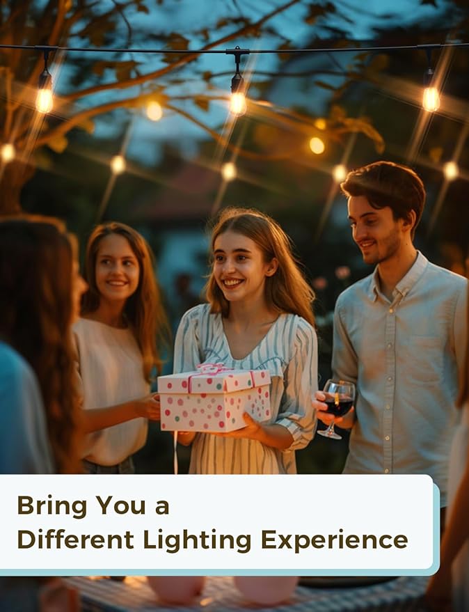 XMCOSY+ Smart LED Outdoor String Lights, 123Ft Patio Lights with 40 Shatterproof Dimmable Edison Bulbs, WiFi & App Control, Work with Alexa, IP65 Waterproof String Light for Outside Bistro Porch