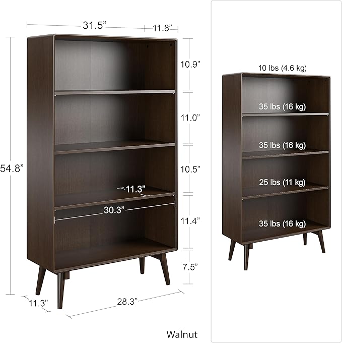 Novogratz Brittany 4 Shelf Bookcase, Walnut