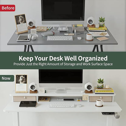 FEZIBO 40 x 24 Inch Height Adjustable Electric Standing Desk with Double Drawer, Stand Up Desk with Storage Shelf, Sit Stand Desk, White