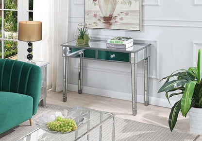 Convenience Concepts Gold Coast Mirrored Desk 42" - Console Table with 2 Drawers for Storage in Living Room, Office, Antique Silver/Mirror
