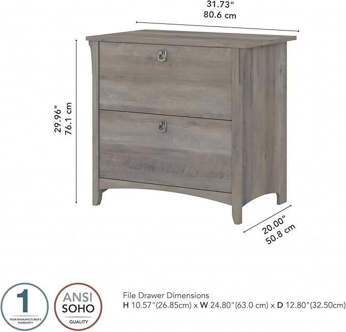 Bush Furniture Salinas 2 Drawer Lateral File Cabinet in Driftwood Gray