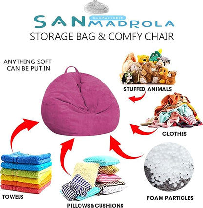 Stuffed Animal Storage Bean Bag Chair Cover (No Beans) for Kids and Adults.Soft Premium Corduroy Stuffable Beanbag for Organizing Children Plush Toys or Memory Foam Extra Large (RoseRed)