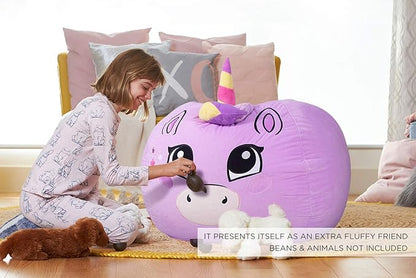 Aubliss Stuffed Animal Storage, Velvet Bean Bag Chairs Cover, Large 32" Ultra Soft Kids Toy Storage Organizer for Blankets Towels Clothes Home Supplies, Purple Big Eyes