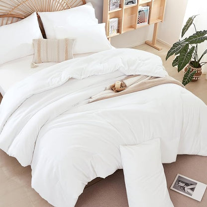 King Size Comforter Set Soft Microfiber 3 Piece Comforters Set for Men, Women and Girls White Lightweight Alternative Comforter for All Season (1 Comforter, 2 Pillowcases)