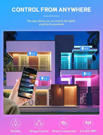 Smart Light Bulbs 4Pack with Remote, A19 E26 800LM LED Color Changing Light Bulb, WiFi & Bluetooth 5.0, Warm to Cool White, Dimmable, RGB Smart Home Lighting Work with Alexa Google Assistant
