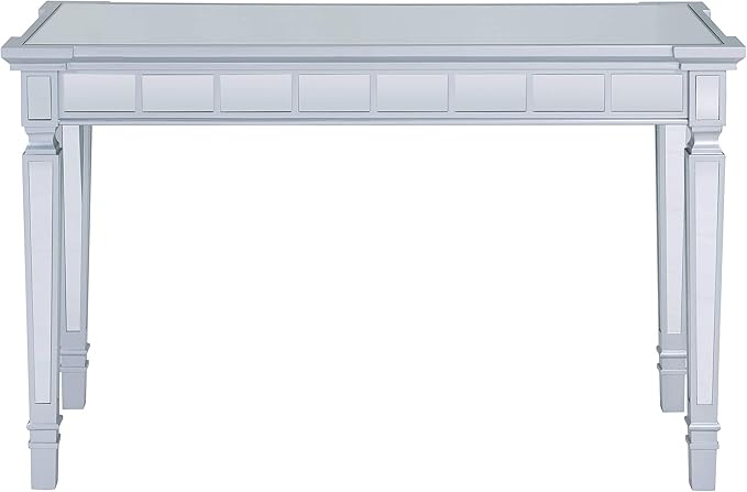 SEI Furniture Glenview Glam Mirrored Writing Desk w/ Drawers, Matte Silver