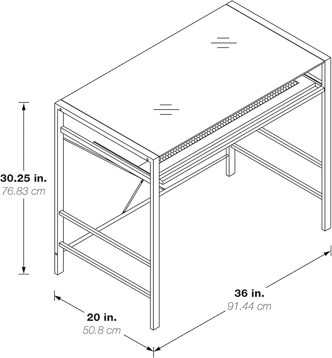 OSP Home Furnishings Zephyr Computer Desk with Keyboard Shelf and Tempered Glass Top, Clear Glass and Black Frame, 36" W x 20" D x 30.25" H