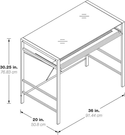 OSP Home Furnishings Zephyr Computer Desk with Keyboard Shelf and Tempered Glass Top, Clear Glass and Black Frame, 36" W x 20" D x 30.25" H