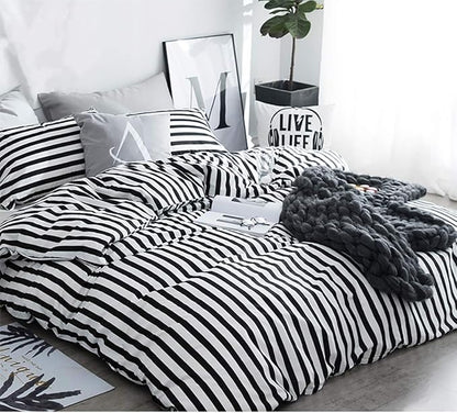 White and Black Stripes Comforter Set Cal King Women Bedding Set Soft Durable White Striated Bedding Set Black Stripes Cal King Quilts Hotel Quality Comforter Girls White Black Stripes Bed Set