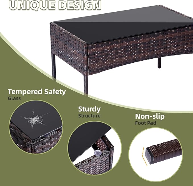 Patio Furniture Set,4 Piece Garden Conversation Set, Outdoor Wicker Rattan Table and Chairs, Black Patio Set, Sectional Sofa with Thick Cushion for Garden, Yard, or Porch (Brown/Grey)…