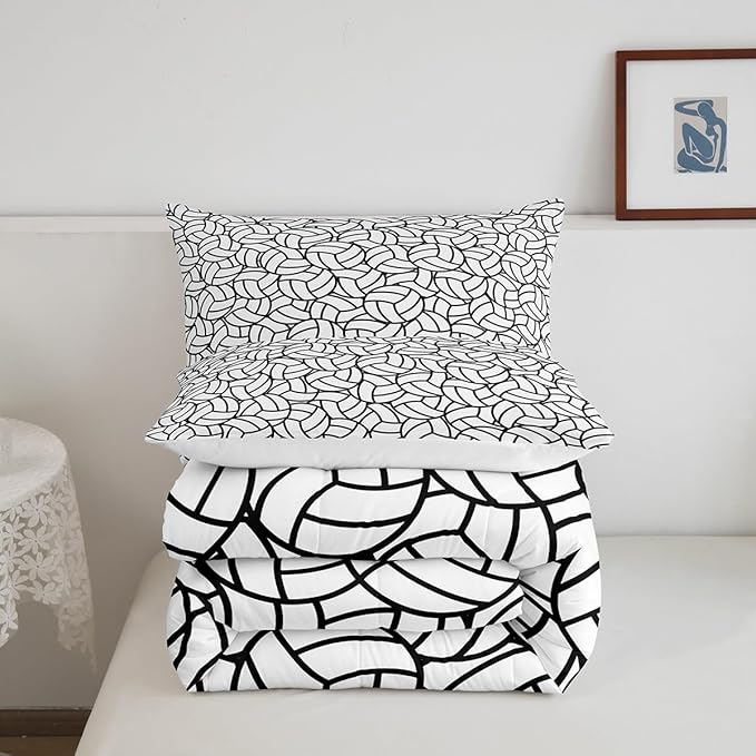 Feelyou Full Size Volleyball Bedding Set Boys Girls Sports Game Comforter Set for Kids Women Men Ultra Soft Volleyball Player Comforter Black White Duvet Set Room Decor Quilt Set