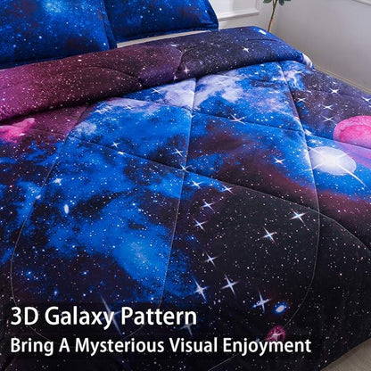 Litanika 3D Galaxy Comforter Twin(66x90lnch), 2 Pieces(1 Galaxy Comforter, 1 Pillowcase), Universe Cloud Outer Space Comforter, Microfiber Bedding Set for Boys Kids