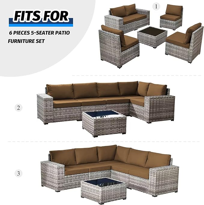 ClawsCover 11Pack Outdoor Seat and Back Cushions Replacement Covers Fit for 5-Seater 6Pieces Wicker Rattan Patio Furniture Conversation Set Sectional Couch Chairs,Taupe-Included Cover Only