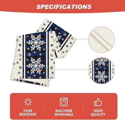 Artoid Mode Buffalo Plaid Snowflakes Blue Christmas Table Runner, Seasonal Winter Kitchen Dining Table Decoration for Home Party Decor 13x120 Inch