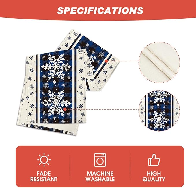 Artoid Mode Buffalo Plaid Snowflakes Blue Christmas Table Runner, Seasonal Winter Kitchen Dining Table Decoration for Home Party Decor 13x108 Inch