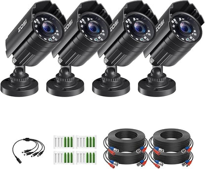 ZOSI 4 Pack 1080P 1920TVL Home Security Cameras Outdoor Indoor, Night Vision, IP66 Weatherproof 2MP Surveillance Camera, Work For 720P/1080P/5MP/4K HD-TVI,AHD,CVI analog CCTV DVR System (Black)