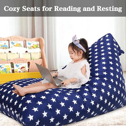 Jorbest Stuffed Animal Storage Bean Bag Chair for Kids and Adults, Stuffed Animal Bean Bag Storage, Luxury Velvet Soft Bean Bag Cover Only (Navy with White Stars 200L/52 Gal)