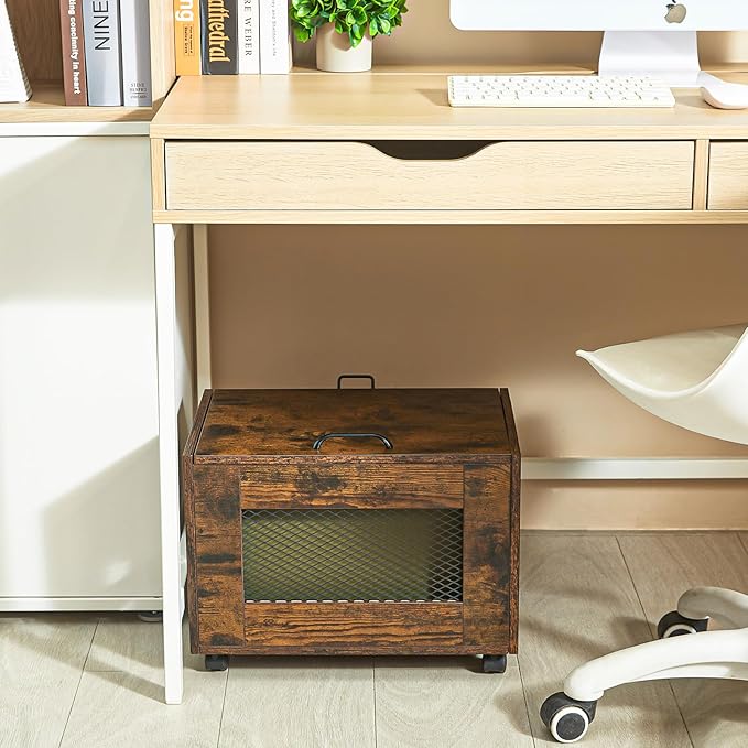 Rolling File Cabinet Cart, Hanging File Organizer Box with Lid for Home Office, Small Filing Cabinet on Wheels Under Desk, Mobile Decorative Document Storage Basket for Letter & Legal Size