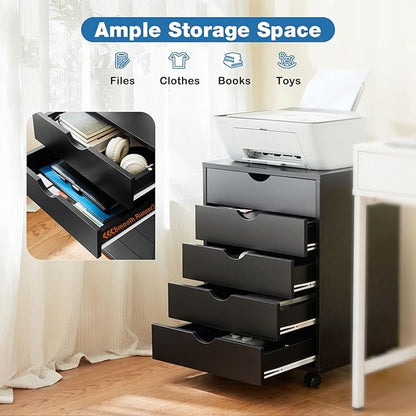 OLIXIS Chest Wood File Cabinet Rolling Organization Storage Dresser with Wheels for Home Office