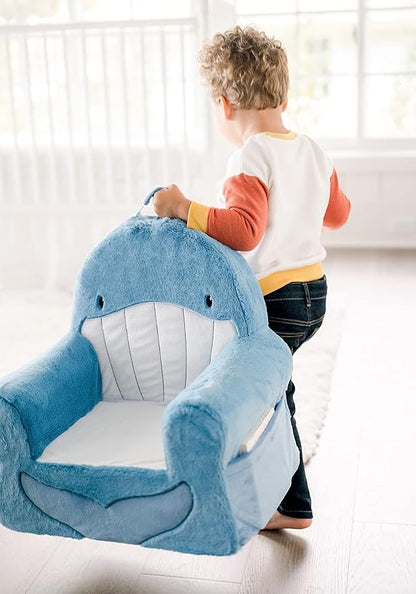 Soft Landing Animal Adventure Sweet Seats, Premium and Comfy Toddler Lounge Chair with Carrying Handle & Side Pockets – Blue Whale