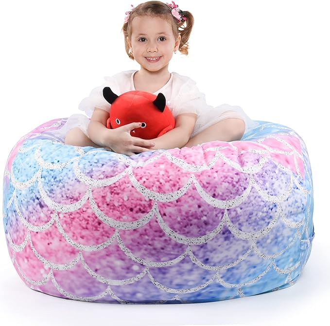 KABOER Bean Bag Cover for Kids,200L Stuffed Animal Storage Bean Bag Chair Cover |Stuffable Zipper Beanbag for Organizing Children Soft Plush Toys (32x29inch)