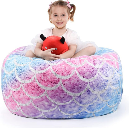 KABOER Bean Bag Cover for Kids,200L Stuffed Animal Storage Bean Bag Chair Cover |Stuffable Zipper Beanbag for Organizing Children Soft Plush Toys (32x29inch)