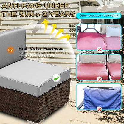 ClawsCover 14Pack Outdoor Patio Seat and Back Cushions Replacement Covers Fit for 7Pieces 6-Seater Wicker Rattan Sectional Couch Chair Furniture Set,Gray-Include Cover Only (Large)
